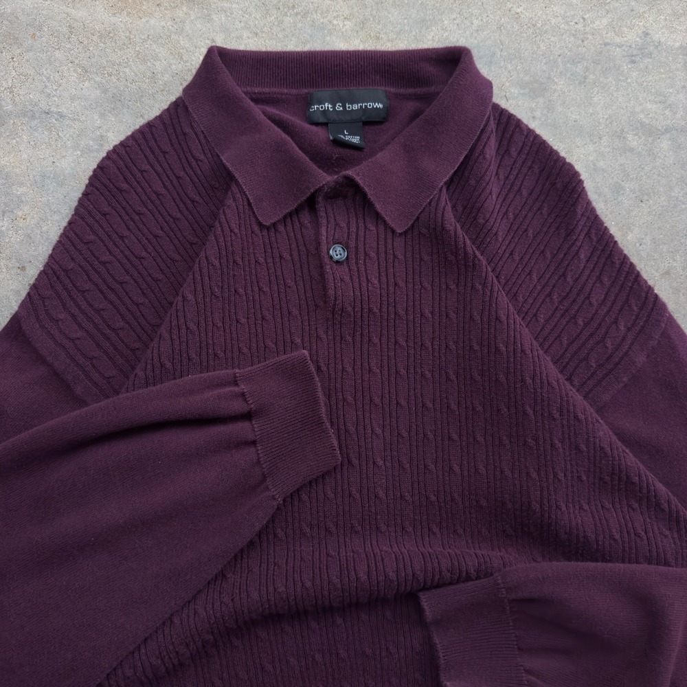 Vintage 90s Croft & Barrow Rugby Shirt Cableknit Workwear Purple Large g4a